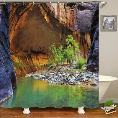 Perdele de duș 3D Natura Pădure Cascada Peisaj Perdele de baie țesătură impermeabilă cu cârlige Decorare a casei Perdea de baie