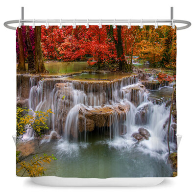 Perdele de duș 3D Natura Pădure Cascada Peisaj Perdele de baie țesătură impermeabilă cu cârlige Decorare a casei Perdea de baie