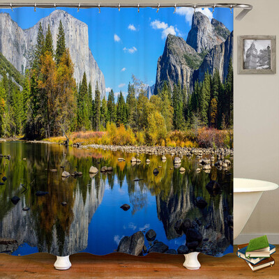 Perdele de duș 3D Natura Pădure Cascada Peisaj Perdele de baie țesătură impermeabilă cu cârlige Decorare a casei Perdea de baie
