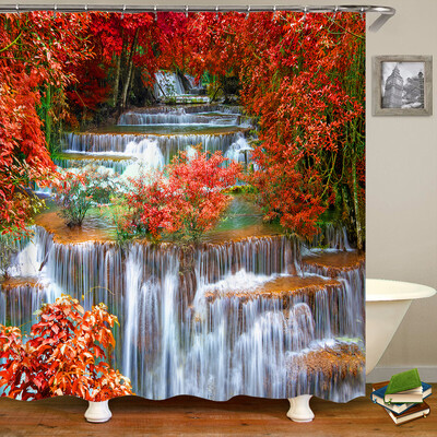 Perdele de duș 3D Natura Pădure Cascada Peisaj Perdele de baie țesătură impermeabilă cu cârlige Decorare a casei Perdea de baie