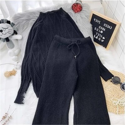 2024 Suittweed Style Socialite Tricotat Lână Pantaloni cu clopoței Set 2 piese Pantaloni de sus pentru femei Design peisaj chinezesc Casual Chic