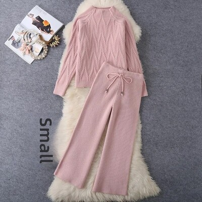 2024 Suittweed Style Socialite Tricotat Lână Pantaloni cu clopoței Set 2 piese Pantaloni de sus pentru femei Design peisaj chinezesc Casual Chic