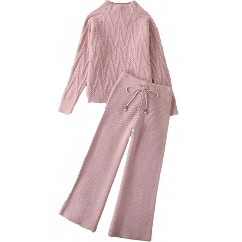 2024 Suittweed Style Socialite Tricotat Lână Pantaloni cu clopoței Set 2 piese Pantaloni de sus pentru femei Design peisaj chinezesc Casual Chic