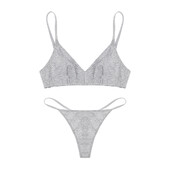 Lenjerie de corp pentru femei, minimalistă, de culoare uni, cu curele de umăr subțiri, fără lumină căptușită și sutien, cu set de lenjerie cu tanga cu talie joasă