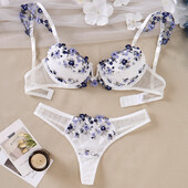 Lenjerie Sexy Set Broderie florală Lenjerie Push Up Seturi de sutien transparent 2 buc Lenjerie de corp de damă Lenjerie intimă delicată