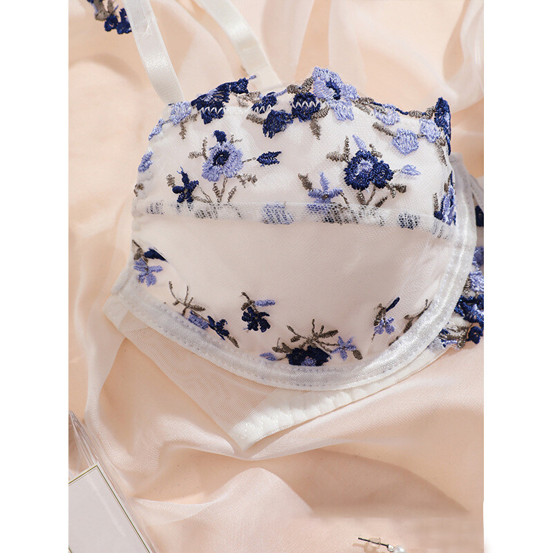Lenjerie Sexy Set Broderie florală Lenjerie Push Up Seturi de sutien transparent 2 buc Lenjerie de corp de damă Lenjerie intimă delicată