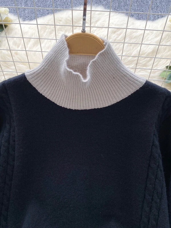 Rudens elegants korejiešu stila trikotāžas 2 daļīgs komplekts sievietēm ar ziemas bruņurupuču brīviem topi+elastīgi vidukļa svārki Pamata džemperis ikdienas uzvalki