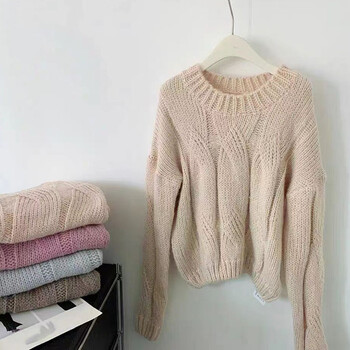 Lucyever Lazy Style Twist Sweater за жени Есен Зима Плътен топъл свободен плетен пуловер Vintage Streetwear Плетен пуловер