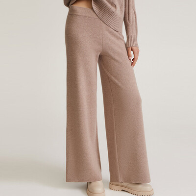 Set de pantaloni largi ocazional din tricot, toamnă iarnă, noi, îngroșați, calduri, pentru femei, pulover de marime mare, pantaloni cu picioare largi
