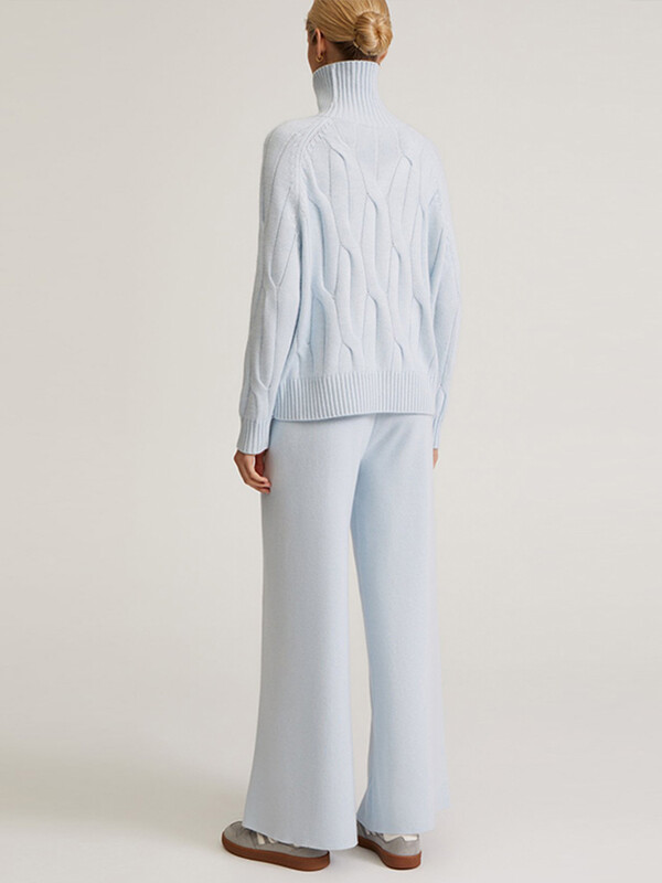 Set de pantaloni largi ocazional din tricot, toamnă iarnă, noi, îngroșați, calduri, pentru femei, pulover de marime mare, pantaloni cu picioare largi