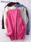 Pulovere supradimensionate albastre pentru femei Pulover gros bej de iarnă pentru femeie toamnă la modă slăbită cu gâtul în formă de pulovere pentru dama pulovere pentru femei