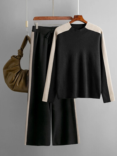 Seturi 2 piese Tinute dama Pulover tricotat elegant Toamna Iarna Moda Topuri cu decolteu O Costume Noi Pulover Casual Femei Seturi de pantaloni