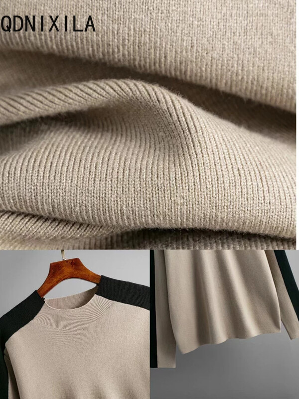 Seturi 2 piese Tinute dama Pulover tricotat elegant Toamna Iarna Moda Topuri cu decolteu O Costume Noi Pulover Casual Femei Seturi de pantaloni