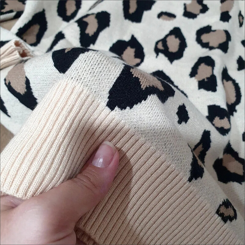 Pantaloni tricotați leopard Set 2 piese Femei Moda coreeană Pulover cu decolteu Oconjunt Casual de primăvară Toamnă Jogger Pantaloni Ținute