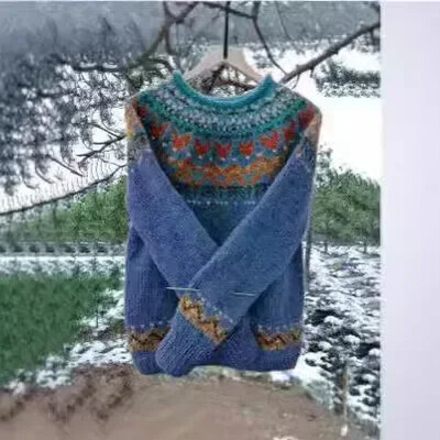 Proljeće 2025. Pleteni ženski pulover s O-izrezom Široki pulover Ženski mekani topli jesenski vintage novogodišnji trendi božićni džemperi Ženski