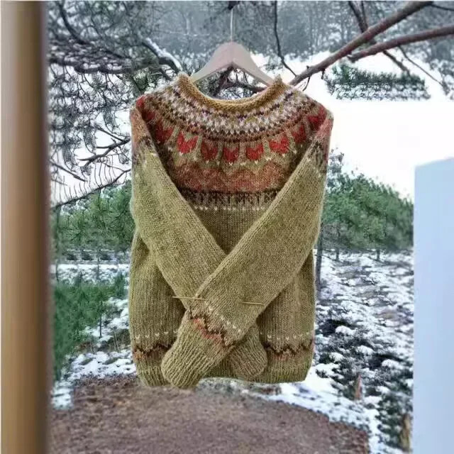 Proljeće 2025. Pleteni ženski pulover s O-izrezom Široki pulover Ženski mekani topli jesenski vintage novogodišnji trendi božićni džemperi Ženski