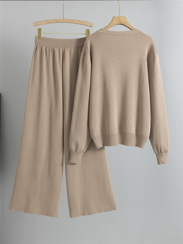 Set de 2 bucăți tricotat pentru femei, ocazional elegant, cu design de perle din Coreea.