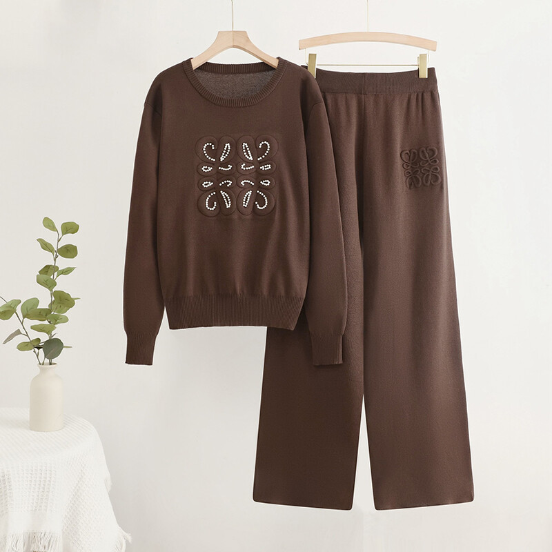 Set de 2 bucăți tricotat pentru femei, ocazional elegant, cu design de perle din Coreea.