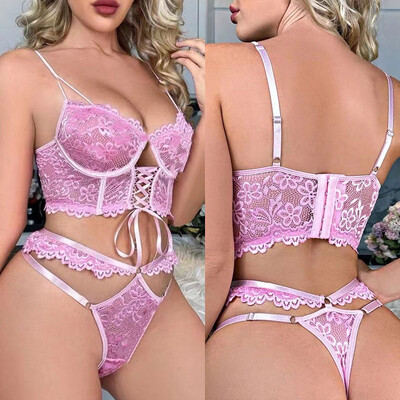 Seturi Sutien Slip Femei Transparent Sexy Lenjerie Romantica Dantela Neagra Lenjerie Intima Flori Sensual See Through Seturi Erotice