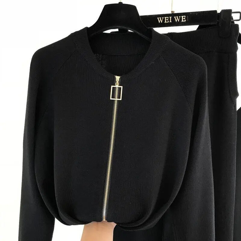 Modes trikotāžas bikses, trīsdaļīgs komplekts Ķēdes veste un korejiešu jaka Conjunto ikdienas skrējējs Pantalones tērpi sieviešu sporta bikses komplekti