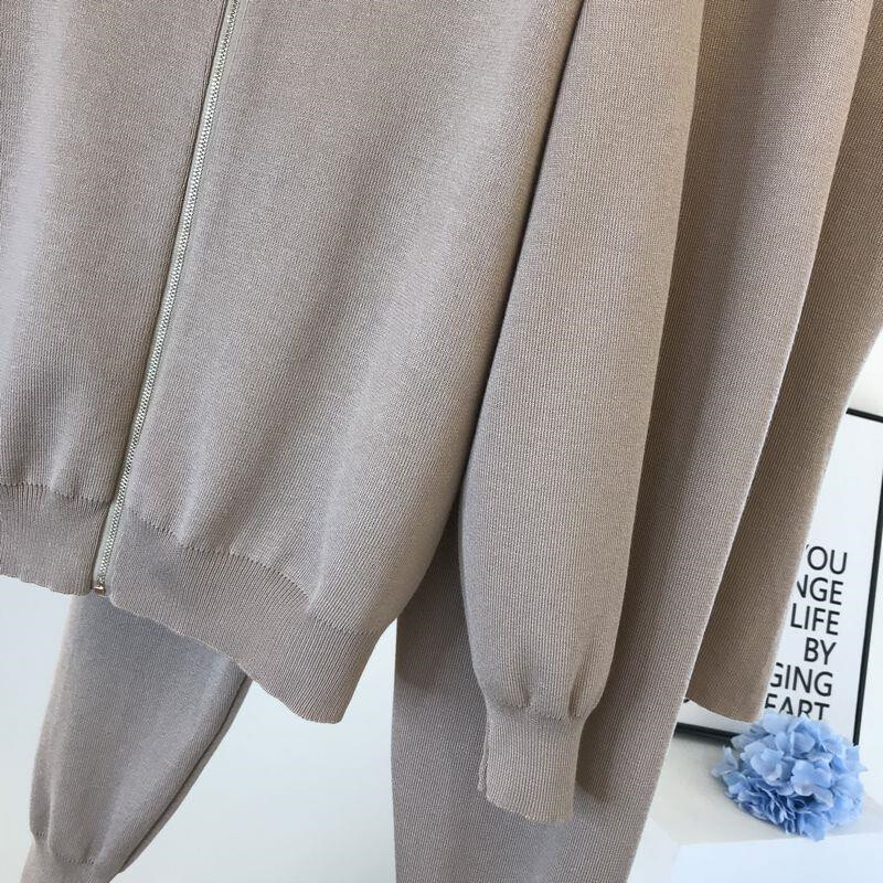 Modes trikotāžas bikses, trīsdaļīgs komplekts Ķēdes veste un korejiešu jaka Conjunto ikdienas skrējējs Pantalones tērpi sieviešu sporta bikses komplekti