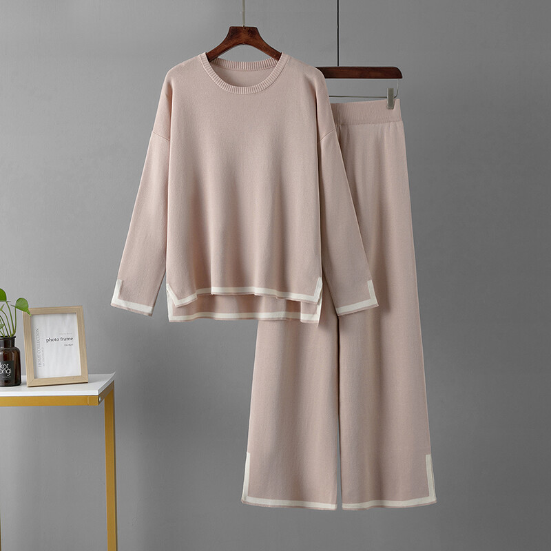 HLBCBG Pleteni ženski komplet hlača Dvodijelni set Zelena zimska labava pletenina dugih rukava Kompleti širokih hlača Ženska ležerna odijela