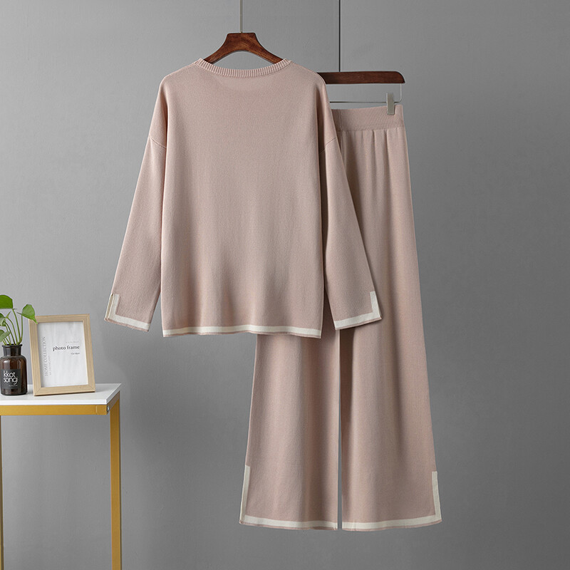 HLBCBG Pleteni ženski komplet hlača Dvodijelni set Zelena zimska labava pletenina dugih rukava Kompleti širokih hlača Ženska ležerna odijela