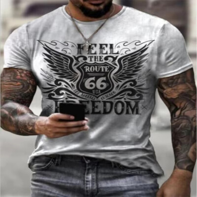 Горещо продавано лятно мъжко облекло Мъжка огромна тениска с къс ръкав Мъжка класическа ретро тениска с къс ръкав с 3d печат Route 66 T Shirt