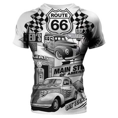 Горещо продавано лятно мъжко облекло Мъжка огромна тениска с къс ръкав Мъжка класическа ретро тениска с къс ръкав с 3d печат Route 66 T Shirt
