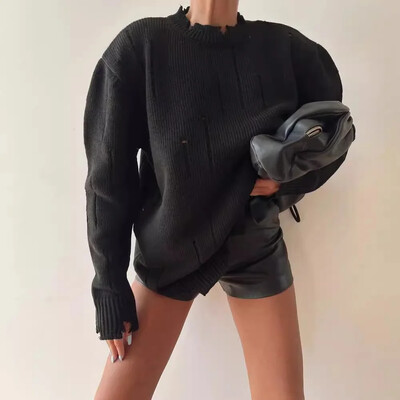 2025 de primăvară tricot femei pulover cu gaură neagră pulover largi Femei moale Streetwear cald toamnă Anul Nou la modă pulover de Crăciun doamnelor