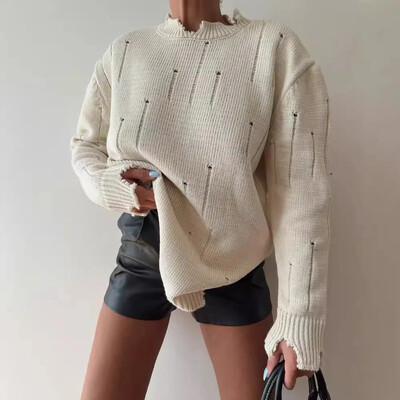 2025 de primăvară tricot femei pulover cu gaură neagră pulover largi Femei moale Streetwear cald toamnă Anul Nou la modă pulover de Crăciun doamnelor