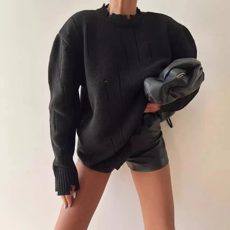 2025 de primăvară tricot femei pulover cu gaură neagră pulover largi Femei moale Streetwear cald toamnă Anul Nou la modă pulover de Crăciun doamnelor
