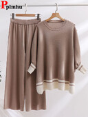 Pleteni kompleti korejskog dizajna od 2 komada Ženska pletena odjeća s O-izrezom Puloveri dugih rukava Top odijela Ležerna odjeća za trenirke visokog struka