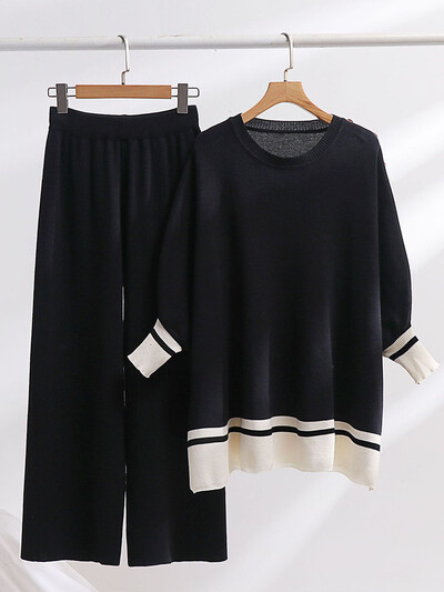 Pleteni kompleti korejskog dizajna od 2 komada Ženska pletena odjeća s O-izrezom Puloveri dugih rukava Top odijela Ležerna odjeća za trenirke visokog struka