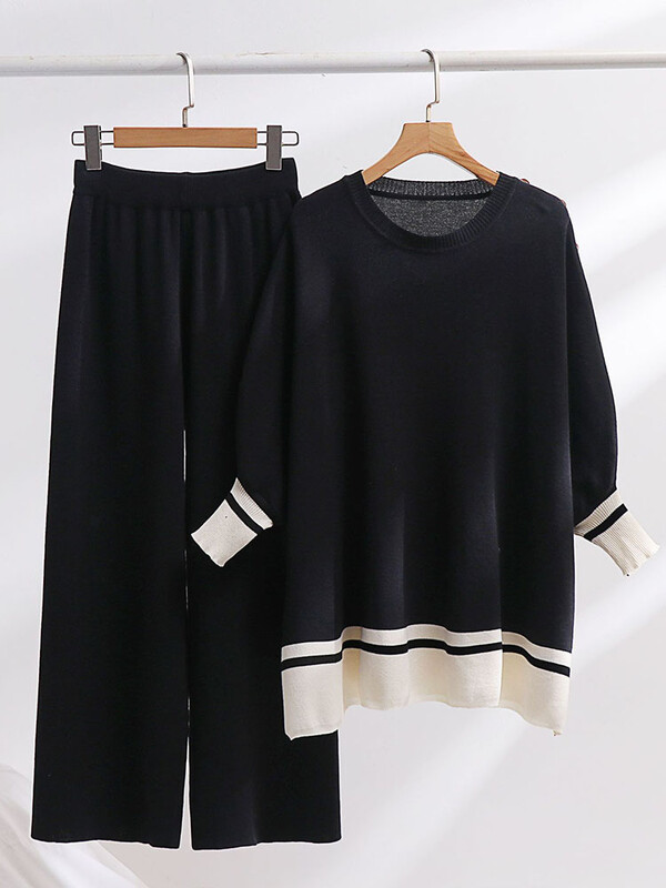 Pleteni kompleti korejskog dizajna od 2 komada Ženska pletena odjeća s O-izrezom Puloveri dugih rukava Top odijela Ležerna odjeća za trenirke visokog struka