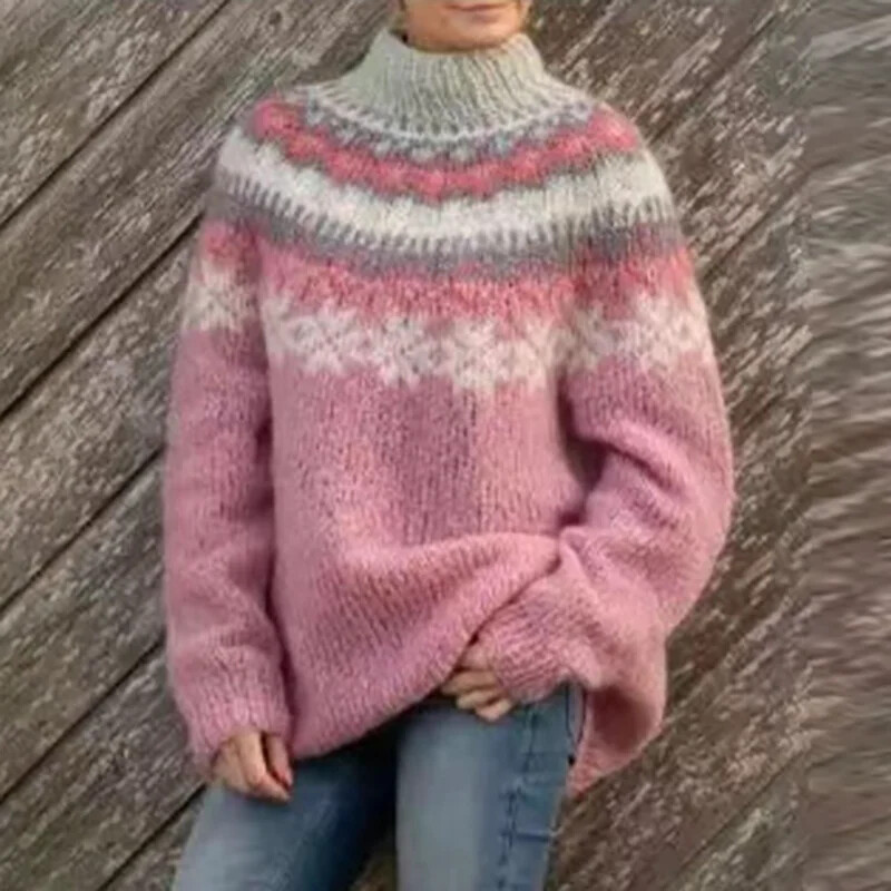 Modes žakarda drukas džemperi ar džemperiem, 2024. gada eleganti trikotāžas džemperis ar O veida kakla izgriezumu, garām piedurknēm, brīvi, biezi džemperi