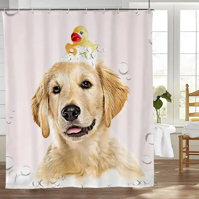Juokingos šunų dušo užuolaidos Mielos auksaspalvės retriverio maudymosi gyvūnas naminis gyvūnėlis Šiuolaikinis poliesterio audinys Vonios kambario dekoras Vonios užuolaidos su kabliukais