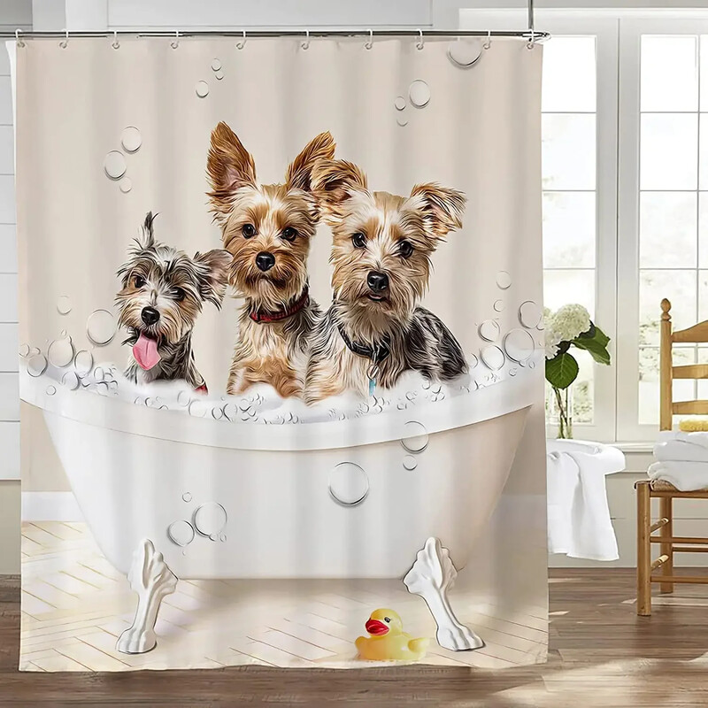 Juokingos šunų dušo užuolaidos Mielos auksaspalvės retriverio maudymosi gyvūnas naminis gyvūnėlis Šiuolaikinis poliesterio audinys Vonios kambario dekoras Vonios užuolaidos su kabliukais
