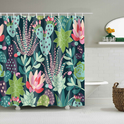 Lehtede taime käsitsi maalitud maastiku kaktusepuu print Veekindel dušikardin Vann Kodukaunistus konksuga cortina de la ducha