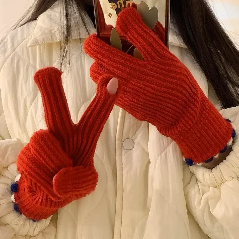 Mănuși noi, de culoare bomboană, mănuși tricotate pentru femei, pentru iarnă, încălzitor de mâini, mănuși de scris pentru studenți, mănuși pentru ecran tactil cu cinci degete