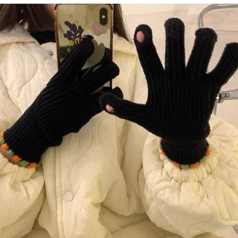 Mănuși noi, de culoare bomboană, mănuși tricotate pentru femei, pentru iarnă, încălzitor de mâini, mănuși de scris pentru studenți, mănuși pentru ecran tactil cu cinci degete