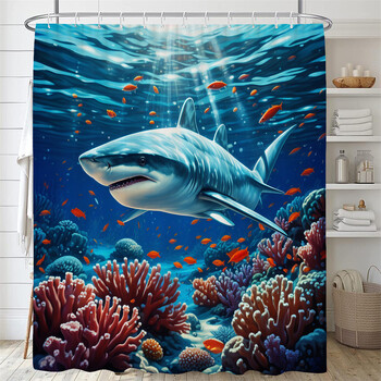 1 τεμ Dolphin κουρτίνα μπάνιου Blue Ocean Biological Polyester Fabric Παιδικό Θέμα Ocean Διακόσμηση μπάνιου Κουρτίνες μπάνιου