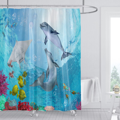 Perdele de duș cu delfin, 1 bucată, țesătură din poliester biologic, oceanul albastru, pentru copii, cu tematică oceanică, decorare baie, perdele de duș