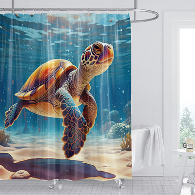 Perdele de duș cu delfin, 1 bucată, țesătură din poliester biologic, oceanul albastru, pentru copii, cu tematică oceanică, decorare baie, perdele de duș