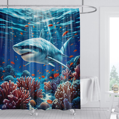 Perdele de duș cu delfin, 1 bucată, țesătură din poliester biologic, oceanul albastru, pentru copii, cu tematică oceanică, decorare baie, perdele de duș