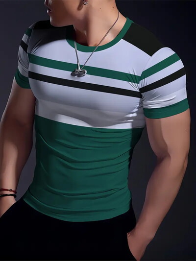 Ikdienas vingrinājums Fitness elpojošs apaļš kakla izgriezums ar īsām piedurknēm āra ikdienas modes vīriešu T-krekls, vienkāršs rūtains ar apdruku ar īsām piedurknēm