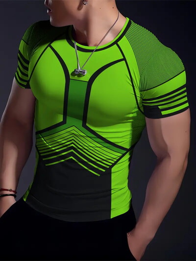 Ikdienas vingrinājums Fitness elpojošs apaļš kakla izgriezums ar īsām piedurknēm āra ikdienas modes vīriešu T-krekls, vienkāršs rūtains ar apdruku ar īsām piedurknēm