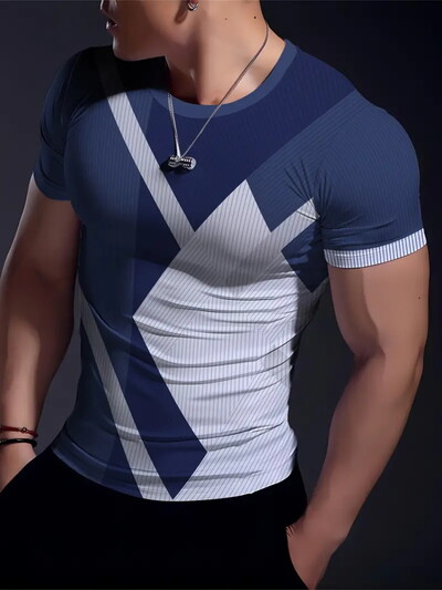 Ikdienas vingrinājums Fitness elpojošs apaļš kakla izgriezums ar īsām piedurknēm āra ikdienas modes vīriešu T-krekls, vienkāršs rūtains ar apdruku ar īsām piedurknēm