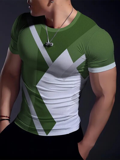 Ikdienas vingrinājums Fitness elpojošs apaļš kakla izgriezums ar īsām piedurknēm āra ikdienas modes vīriešu T-krekls, vienkāršs rūtains ar apdruku ar īsām piedurknēm