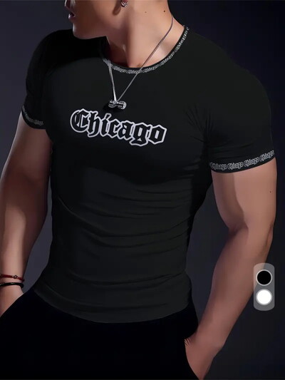 Ikdienas vingrinājums Fitness elpojošs apaļš kakla izgriezums ar īsām piedurknēm āra ikdienas modes vīriešu T-krekls, vienkāršs rūtains ar apdruku ar īsām piedurknēm